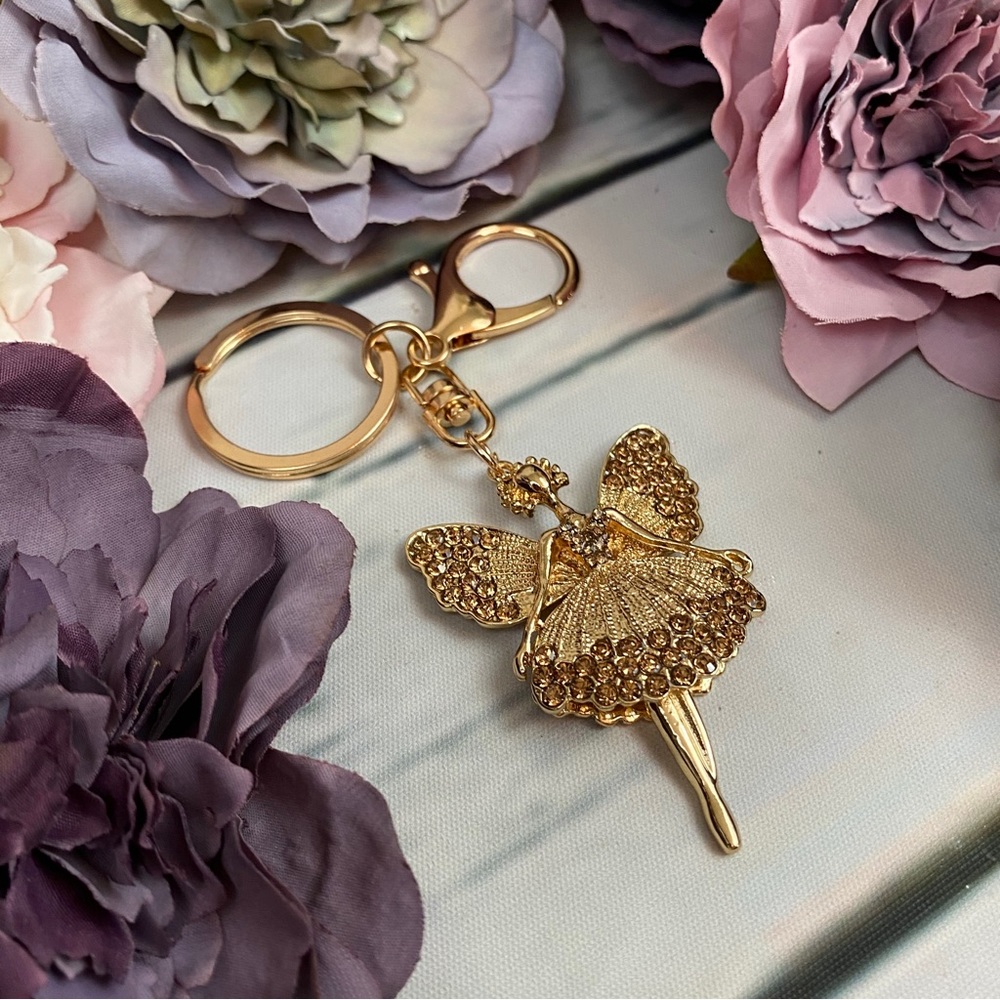 Gold Crystal Angel Fairy Keychain Charm - Picture 3 of 10